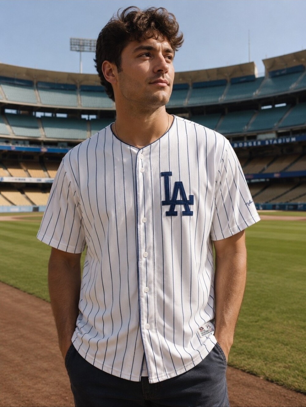 True Fan Los Angeles Dodgers Jersey Size 2XL 50-52 Pinstripe Button Front